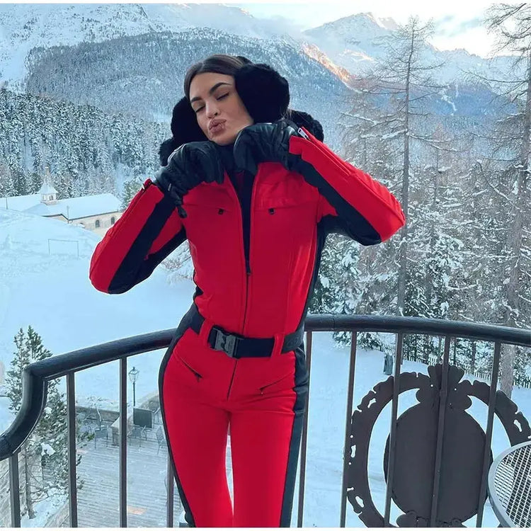 Women  Fur Collar Hooded Skiwear Fashion Solid Thicken Zipper High Waist Slim Outdoor Overalls Jumpsuit  Lady Winter Outwear SHOPEZRA L.L.C.