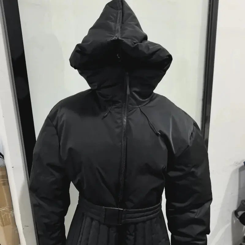 Pink women's fur collar hooded skiwear jumpsuit with high waist, zipper closure, slim fit, suitable for winter outdoor activities.