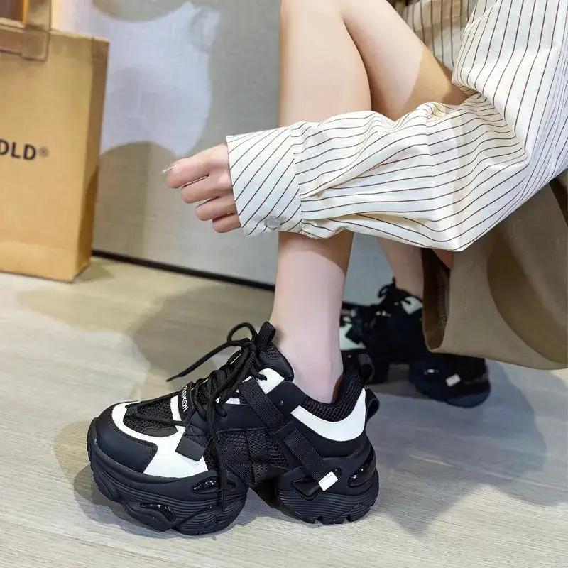 Thick-Soled Dad Shoes for Women 2025 Summer New Versatile Height-Increasing Breathable Mesh Sports Casual Shoes Platform Heel by Dropshipman
