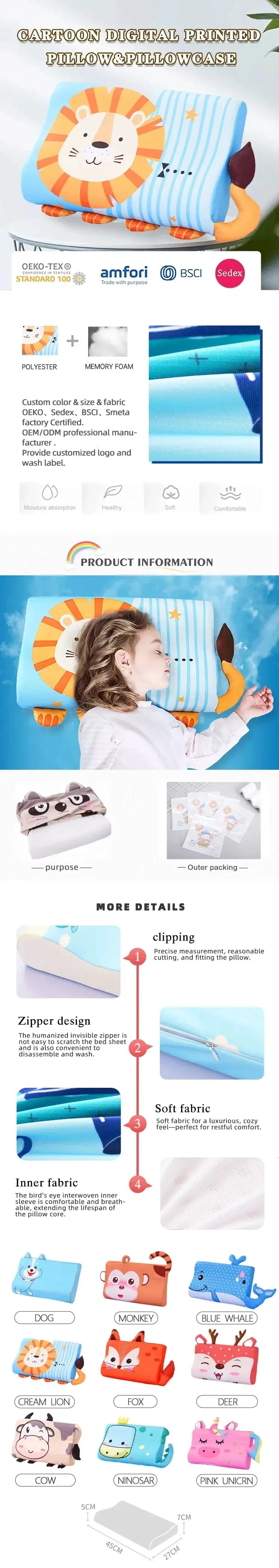 Four Seasons Baby Pillow Toddler Foam Bed Pillow Breathable Slow Rebound Baby Cartoon Neck Nursing Pillow Travel Cushion Bedding SHOPEZRA L.L.C.