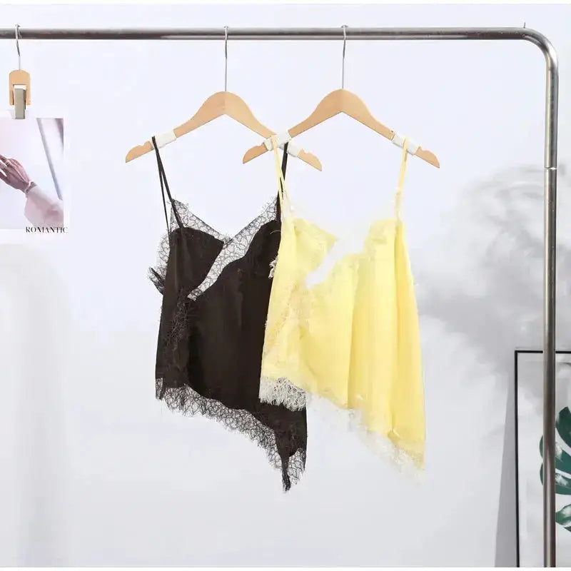 Lace Spliced Square Neck Spaghetti Strap Blouse Loose Fit Cropped 2026 Summer Women Chiffon Top Causal Delicate Lady Blusa by Dropshipman