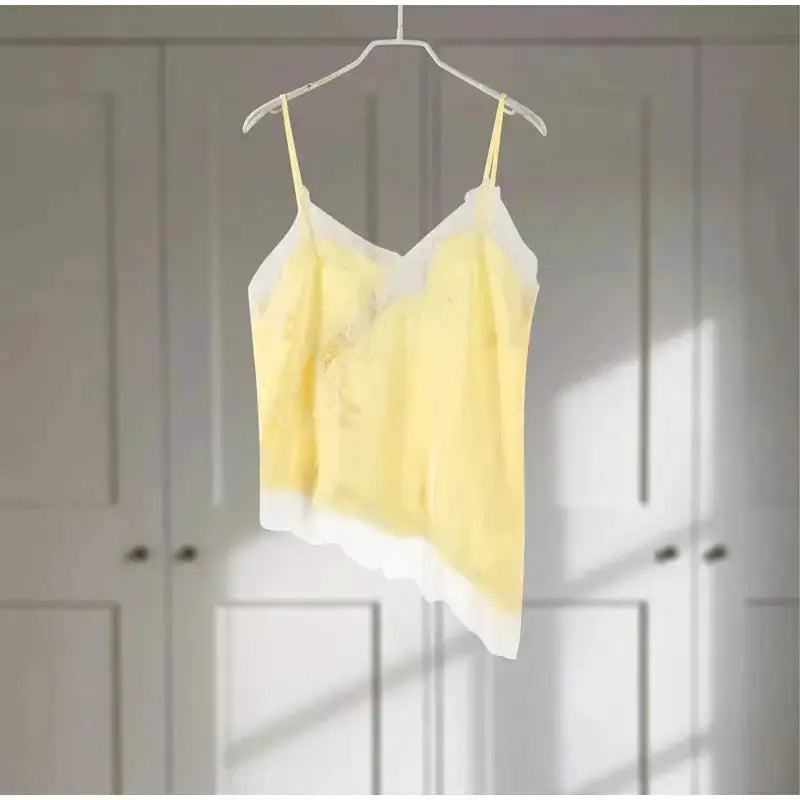 Lace Spliced Square Neck Spaghetti Strap Blouse Loose Fit Cropped 2026 Summer Women Chiffon Top Causal Delicate Lady Blusa by Dropshipman