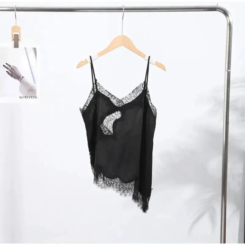 Lace Spliced Square Neck Spaghetti Strap Blouse Loose Fit Cropped 2026 Summer Women Chiffon Top Causal Delicate Lady Blusa by Dropshipman