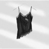 Lace Spliced Square Neck Spaghetti Strap Blouse Loose Fit Cropped 2026 Summer Women Chiffon Top Causal Delicate Lady Blusa SHOPEZRA L.L.C.