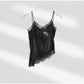 Lace Spliced Square Neck Spaghetti Strap Blouse Loose Fit Cropped 2026 Summer Women Chiffon Top Causal Delicate Lady Blusa SHOPEZRA L.L.C.