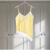 Lace Spliced Square Neck Spaghetti Strap Blouse Loose Fit Cropped 2026 Summer Women Chiffon Top Causal Delicate Lady Blusa SHOPEZRA L.L.C.