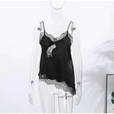 Lace Spliced Square Neck Spaghetti Strap Blouse Loose Fit Cropped 2026 Summer Women Chiffon Top Causal Delicate Lady Blusa SHOPEZRA L.L.C.