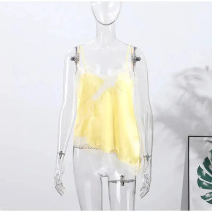 Lace Spliced Square Neck Spaghetti Strap Blouse Loose Fit Cropped 2026 Summer Women Chiffon Top Causal Delicate Lady Blusa by Dropshipman