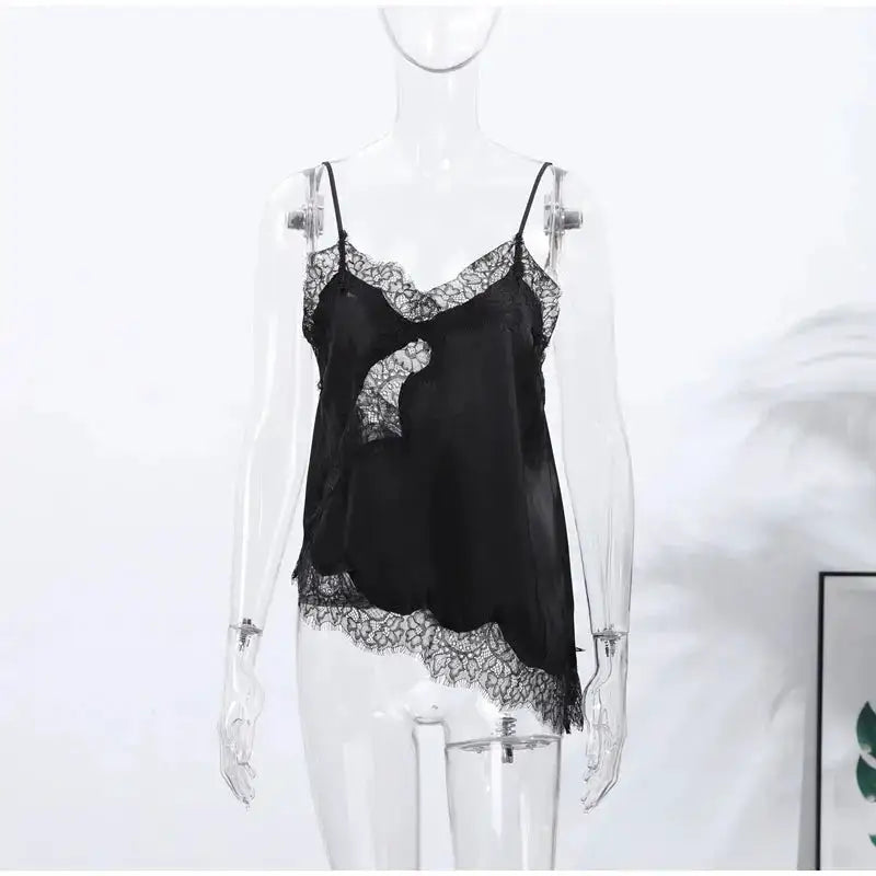 Lace Spliced Square Neck Spaghetti Strap Blouse Loose Fit Cropped 2026 Summer Women Chiffon Top Causal Delicate Lady Blusa by Dropshipman