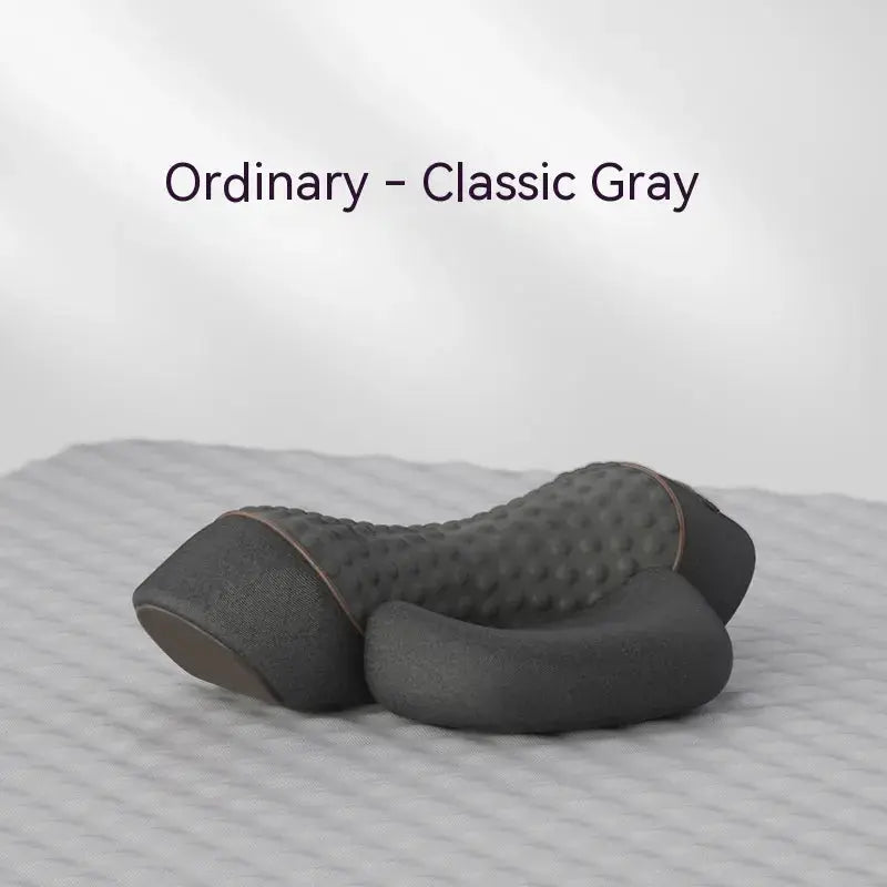 Gray heated cervical spine care pillow by SHOPEZRA L.L.C., designed for neck support and soothing warmth therapy.