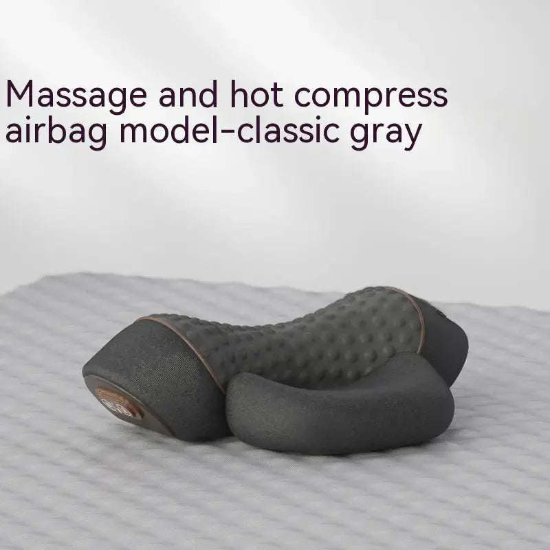 Gray heated cervical spine care pillow by SHOPEZRA L.L.C. designed for neck support and warmth therapy.