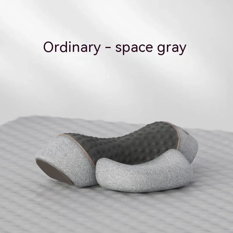 Gray heated cervical spine care pillow by SHOPEZRA L.L.C. with ergonomic design for neck support and soothing warmth.