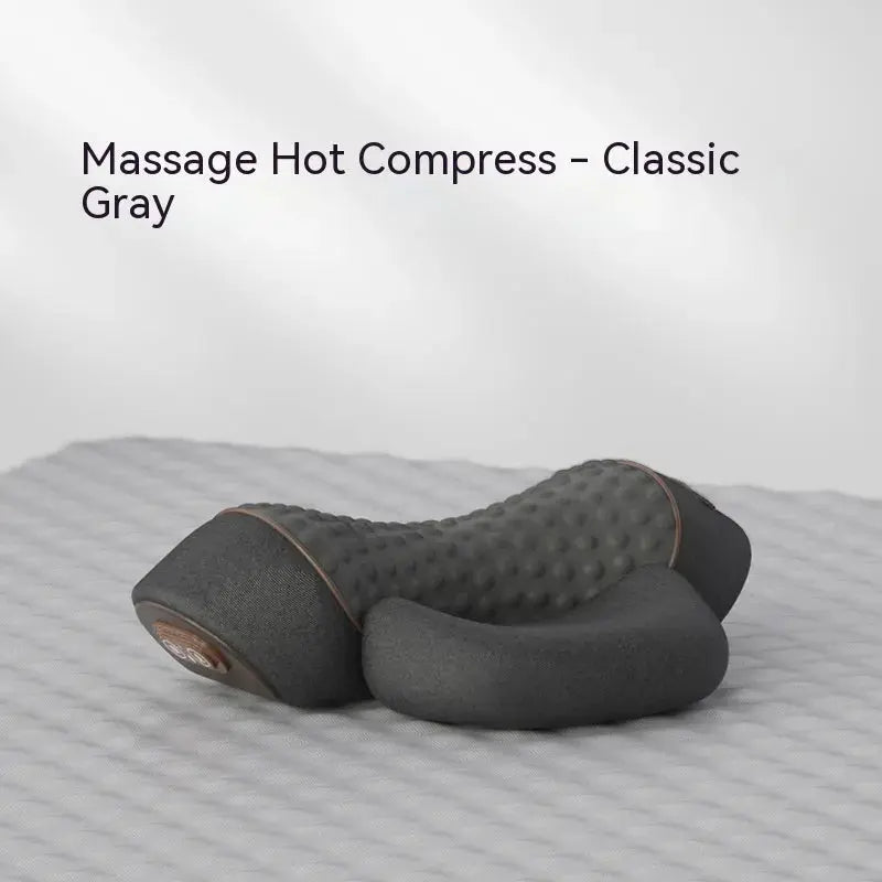 Gray heated cervical spine care pillow by SHOPEZRA L.L.C. designed for neck support and soothing warmth therapy.