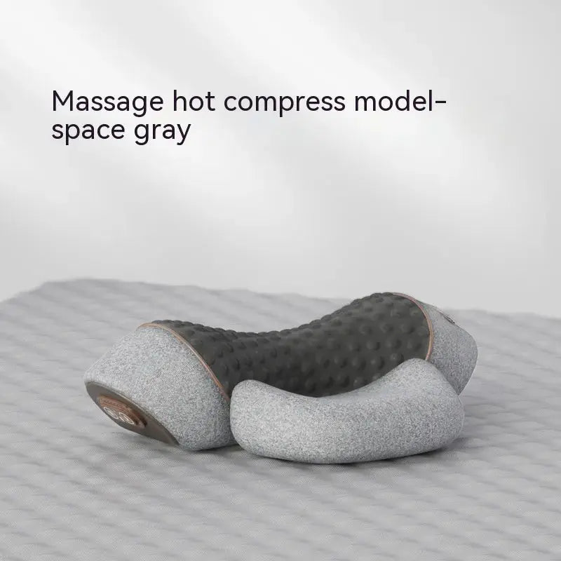 Gray heated cervical spine care pillow by SHOPEZRA L.L.C. designed for neck support and pain relief with warming features.