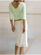 2026 Sweet Mint Color Deep V-neck Mid-sleeve Cropped Top Wrap Smocked Bust Fitted Top Women&