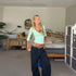2026 Sweet Mint Color Deep V-neck Mid-sleeve Cropped Top Wrap Smocked Bust Fitted Top Women&
