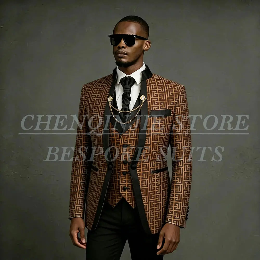Elegant men's suit set by SHOPEZRA L.L.C. featuring a slim fit 3-piece formal jacket, vest, and pants for stylish occasions.