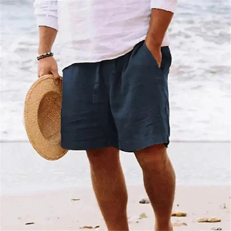 Men's breathable cotton shorts in solid color, featuring elastic waist and casual fit, ideal for summer streetwear.