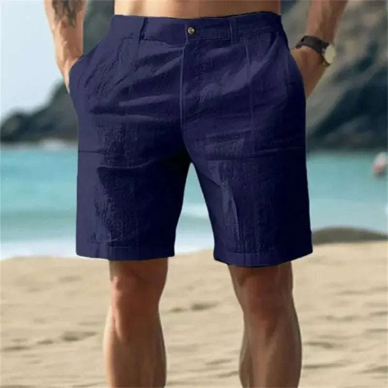 Men's breathable cotton shorts by SHOPEZRA L.L.C., solid color summer trousers with a comfortable fit, available in S-3XL.