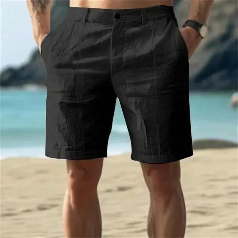 Men's breathable cotton shorts in solid color, summer casual trousers, streetwear style, available in sizes S-3XL.