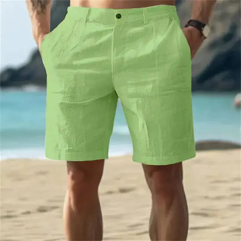 Men's breathable cotton shorts in solid color, summer style, featuring a relaxed fit and streetwear design, available in multiple sizes.