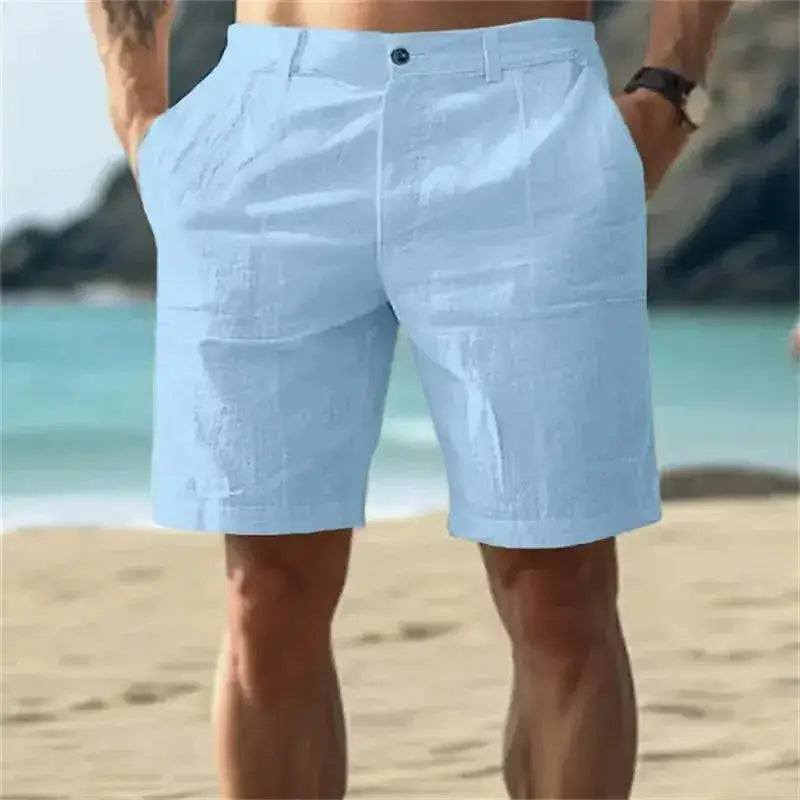 Men's breathable cotton shorts in solid color, summer streetwear, featuring a relaxed fit and casual style, available in multiple sizes.