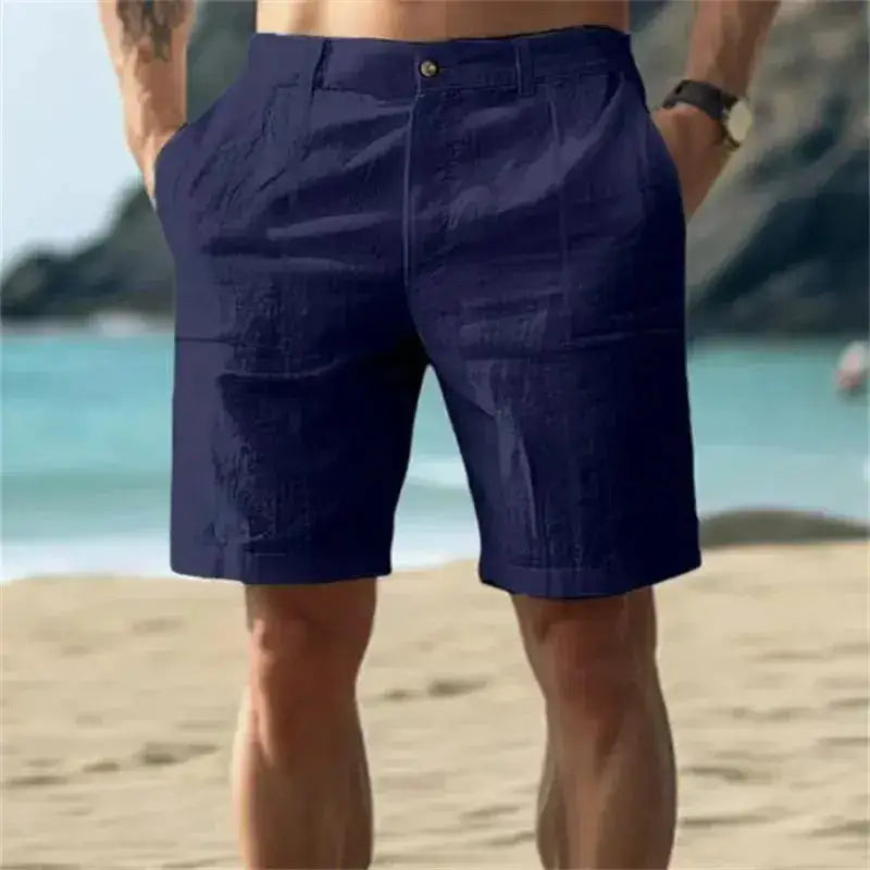 Men's breathable cotton shorts in solid color from SHOPEZRA L.L.C., summer casual short trousers with a comfortable fit.
