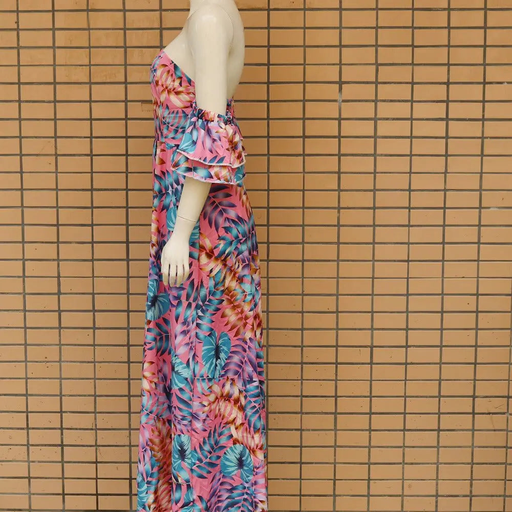 European and American style summer strapless printed dress for women, featuring bold patterns and a fitted design by SHOPEZRA L.L.C.
