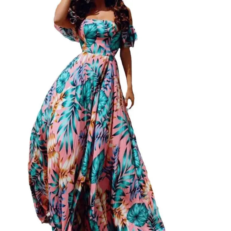 Summer European and American style strapless printed women's dress by SHOPEZRA L.L.C., showcasing a vibrant, cross-border fashion look.