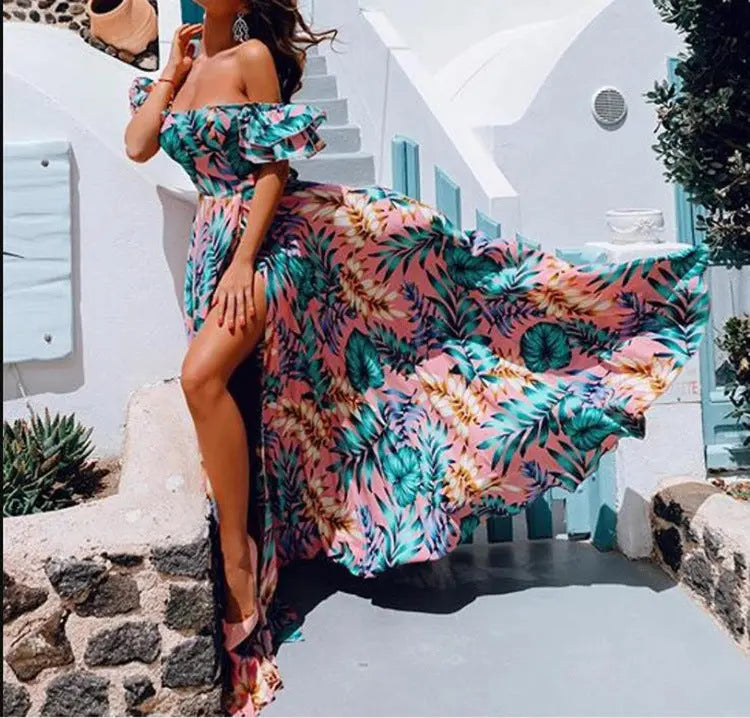 European and American style 2020 summer strapless printed dress by SHOPEZRA L.L.C., featuring a vibrant, cross-border women's dress design.