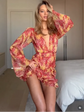 Lady Flare Puff Sleeve V Neck Mini Dress Women Floral Print Sexy Ruched Hem Bodycon Chic Dresses 2026 Party Summer Gowns Petite SHOPEZRA L.L.C.