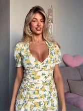 Lady Flare Puff Sleeve V Neck Mini Dress Women Floral Print Sexy Ruched Hem Bodycon Chic Dresses 2026 Party Summer Gowns Petite SHOPEZRA L.L.C.
