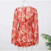 Lady Flare Puff Sleeve V Neck Mini Dress Women Floral Print Sexy Ruched Hem Bodycon Chic Dresses 2026 Party Summer Gowns Petite SHOPEZRA L.L.C.