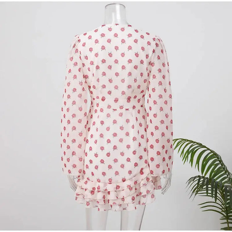 Lady Flare Puff Sleeve V Neck Mini Dress Women Floral Print Sexy Ruched Hem Bodycon Chic Dresses 2026 Party Summer Gowns Petite SHOPEZRA L.L.C.