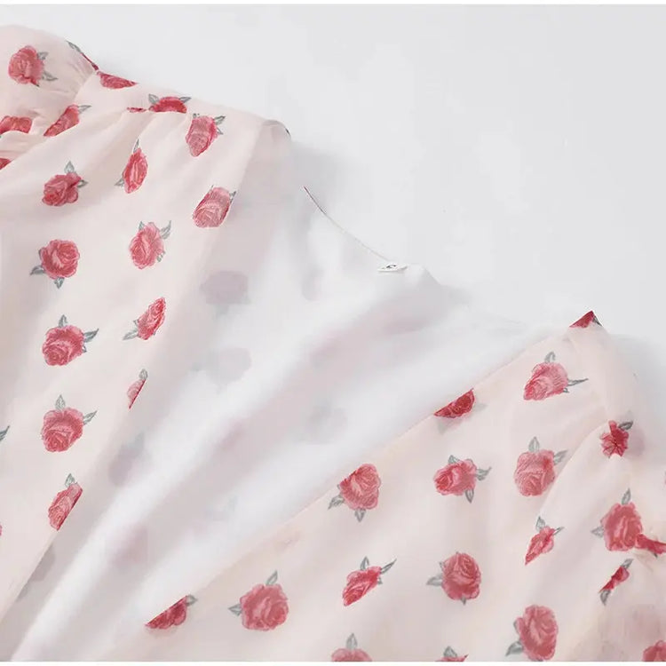 Lady Flare Puff Sleeve V Neck Mini Dress Women Floral Print Sexy Ruched Hem Bodycon Chic Dresses 2026 Party Summer Gowns Petite SHOPEZRA L.L.C.
