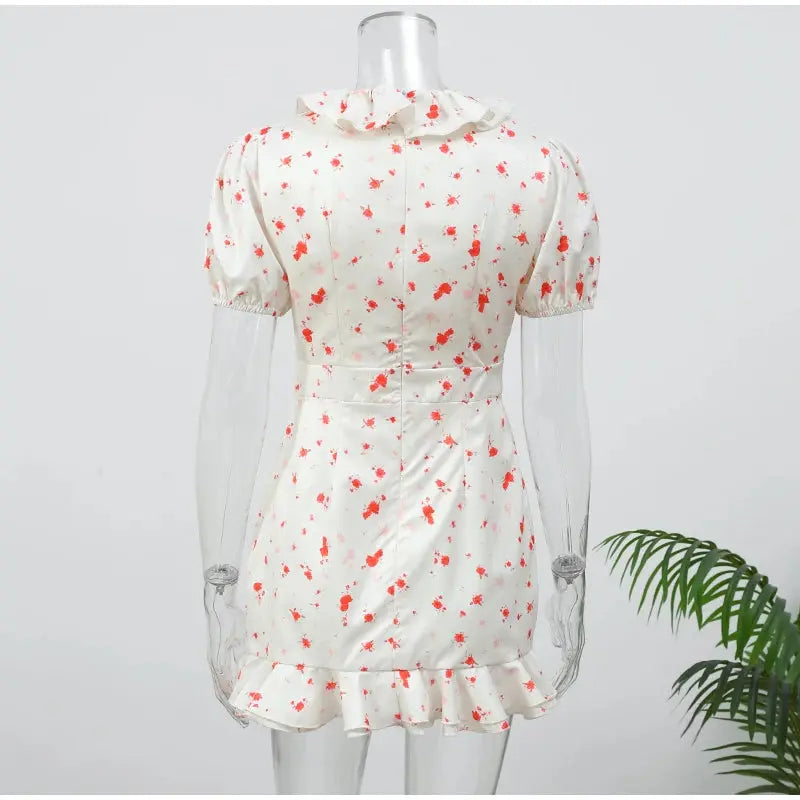 Lady Flare Puff Sleeve V Neck Mini Dress Women Floral Print Sexy Ruched Hem Bodycon Chic Dresses 2026 Party Summer Gowns Petite SHOPEZRA L.L.C.