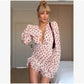 Lady Flare Puff Sleeve V Neck Mini Dress Damen Blumenprint Sexy Geraffter Saum Bodycon Elegante Kleider 2026 Party Sommerkleider Petite