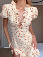 Lady Flare Puff Sleeve V Neck Mini Dress Women Floral Print Sexy Ruched Hem Bodycon Chic Dresses 2026 Party Summer Gowns Petite SHOPEZRA L.L.C.