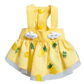 yellow pineapple dog dress with lace and pineapple embroidery for small puppies, perfect for spring and summer.