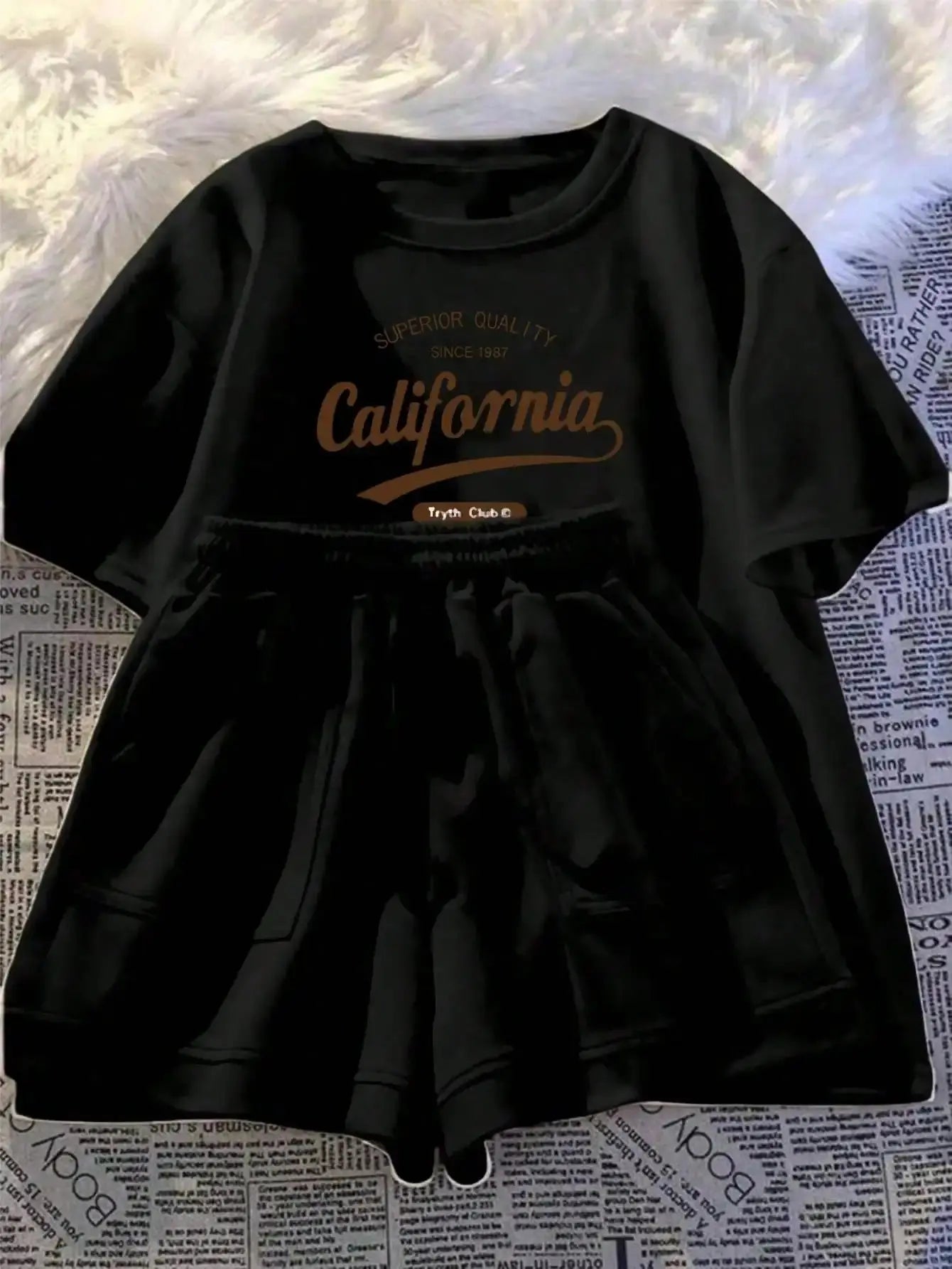 Printed girls' summer set with short-sleeved T-shirt and casual shorts, stylish outdoor outfit by SHOPEZRA L.L.C.