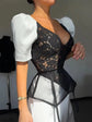 Lace Trim Satin Peplum Midi Dress Deep V-Neck Puff Sleeve A-Line 2026 Spring Summer Chic Elegant Romantic Women Cocktail Dress SHOPEZRA L.L.C.