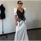 Lace Trim Satin Peplum Midi Dress Deep V-Neck Puff Sleeve A-Line 2026 Spring Summer Chic Elegant Romantic Women Cocktail Dress SHOPEZRA L.L.C.