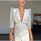 Lace Trim Satin Peplum Midi Dress Deep V-Neck Puff Sleeve A-Line 2026 Spring Summer Chic Elegant Romantic Women Cocktail Dress SHOPEZRA L.L.C.
