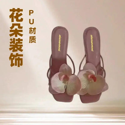 Trendy Travel Beach Sandals European and American Style 2026 New Floral Decoration Thong High-Heeled Sandals for Women Summer Outdoor Wear Fashion by Dropshipman