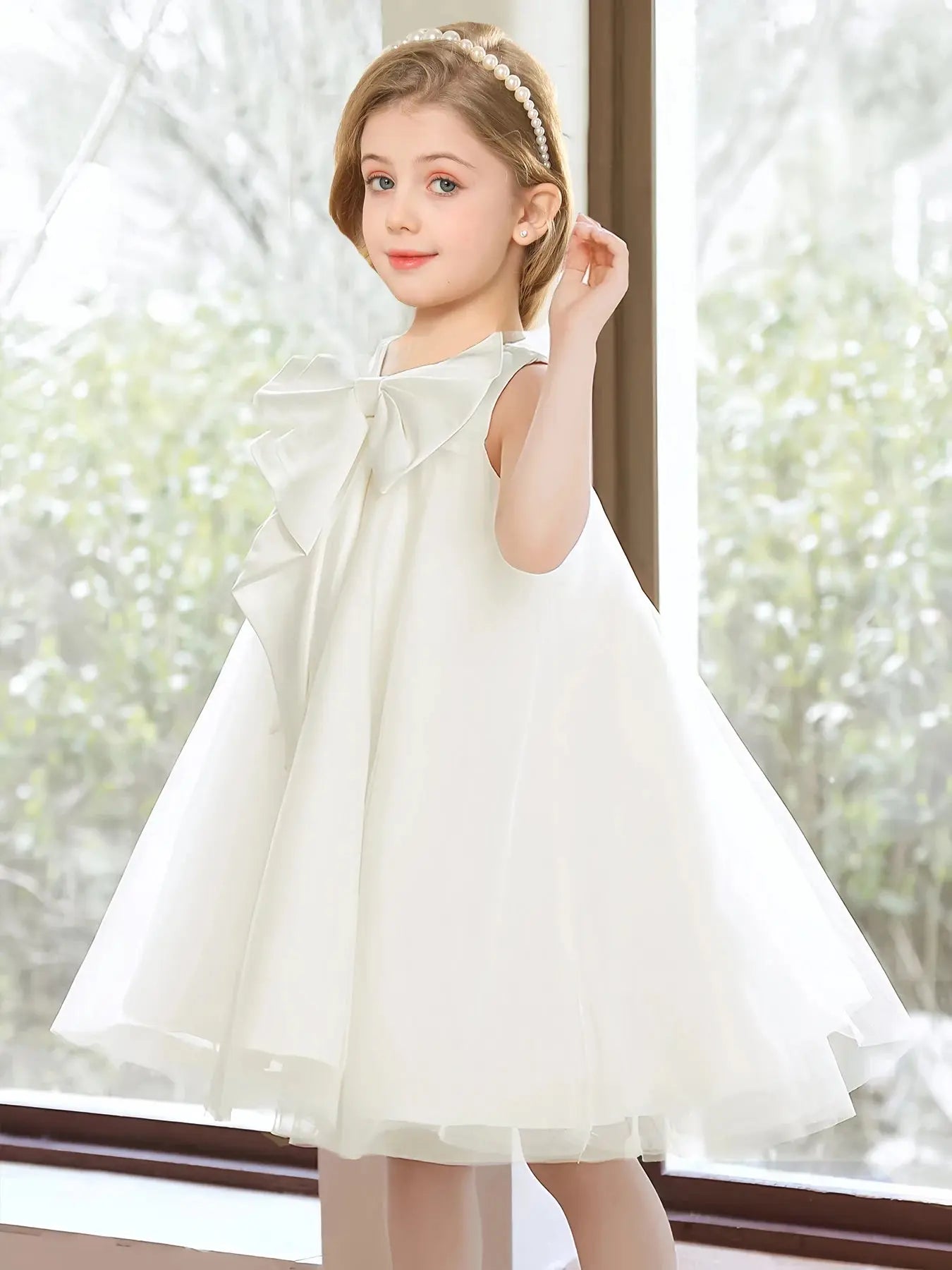 Pink big bow girl dress by SHOPEZRA L.L.C. for birthdays, weddings, flower girl, communion, featuring a cute, washing-friendly design.