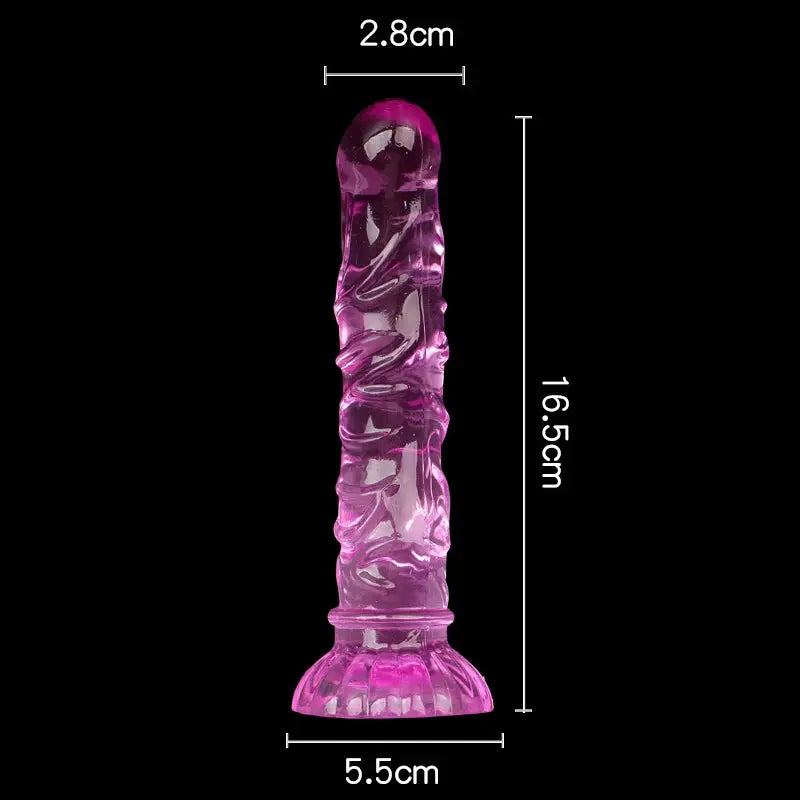 Pink textured anal plug with suction cup, designed for adult male and female pleasure, featuring a realistic dildo shape for intimate use.