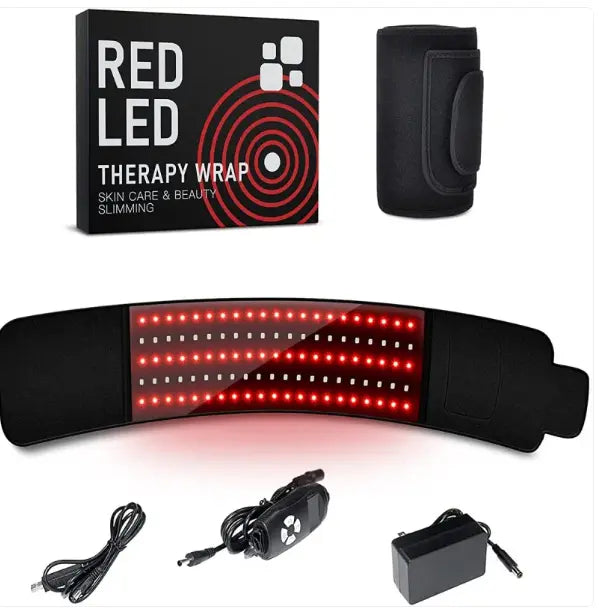 Pink LED infrared belt therapy device by SHOPEZRA L.L.C. designed for pain relief and muscle relaxation.