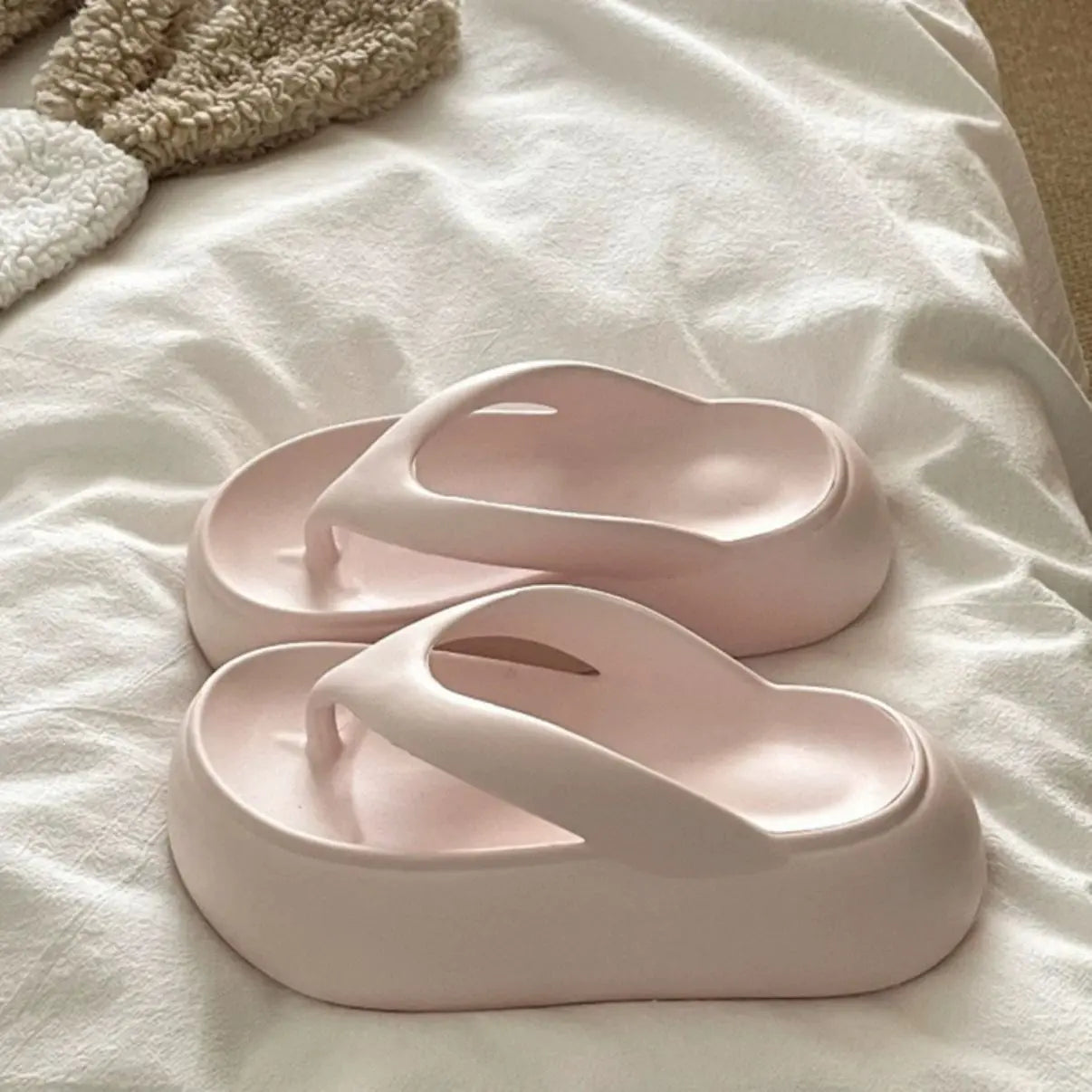 Pink cartoon cute flip-flops for women by SHOPEZRA L.L.C., summer outdoor beach sandals with non-slip thick soles.