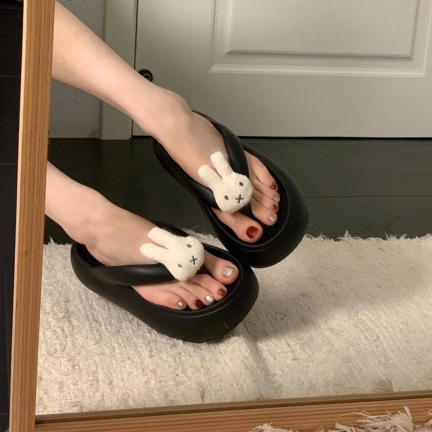 Pink cartoon cute thick-soled flip-flops for women by SHOPEZRA L.L.C., summer 2026 model, soft and height-increasing thong sandals.