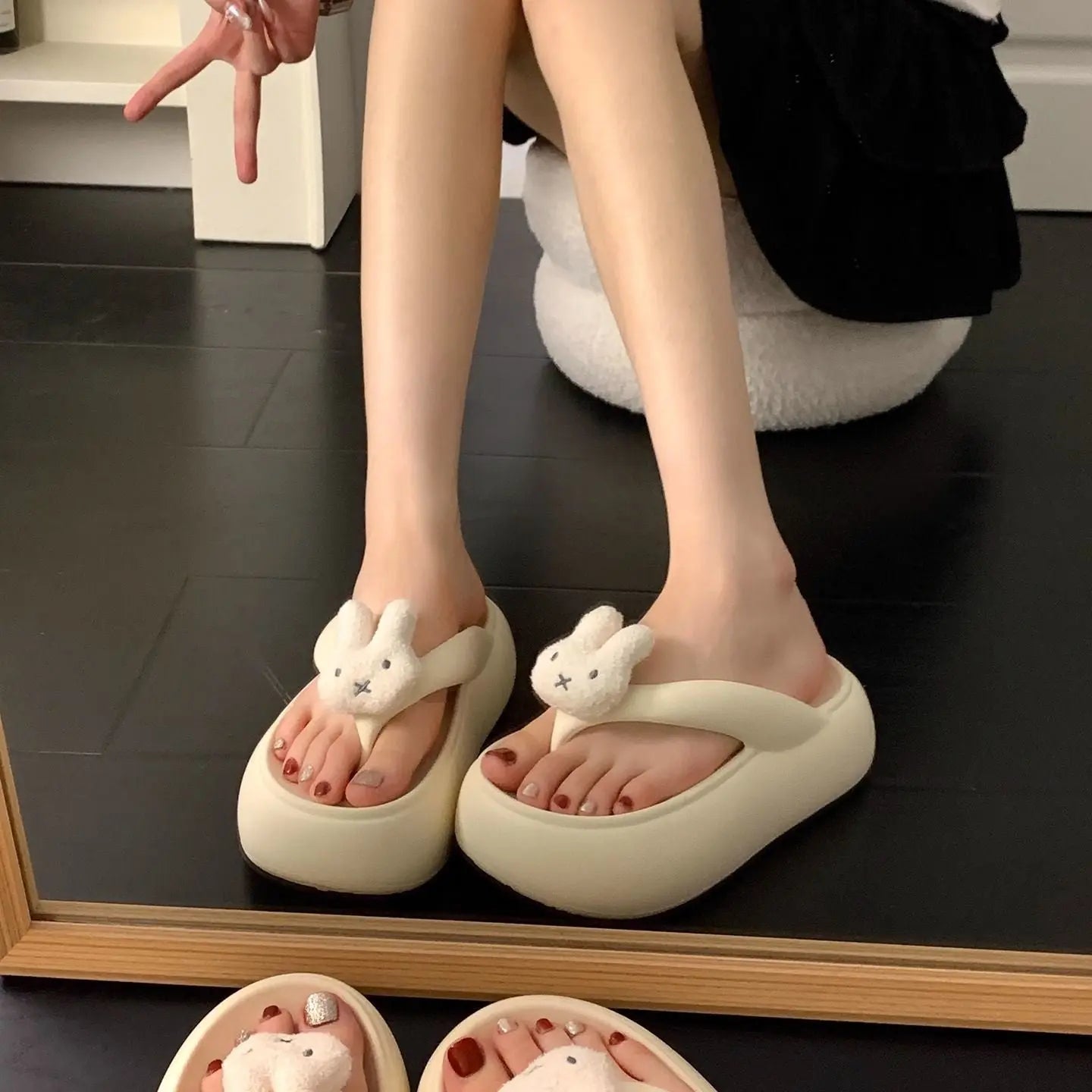 Pink cartoon cute thick-soled flip-flops for women by SHOPEZRA L.L.C., summer 2026 model, soft, comfortable thong sandals for petite individuals.